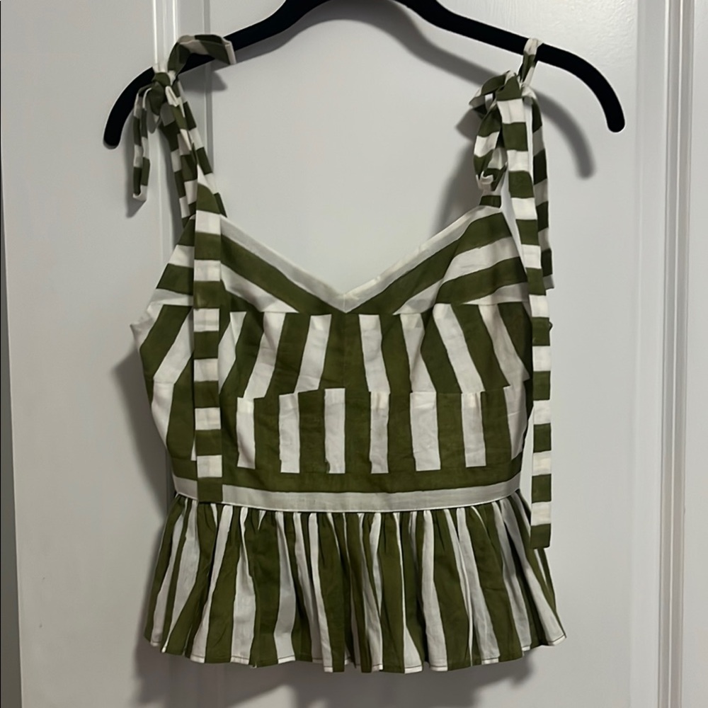 Striped Olive and White Camisole Top